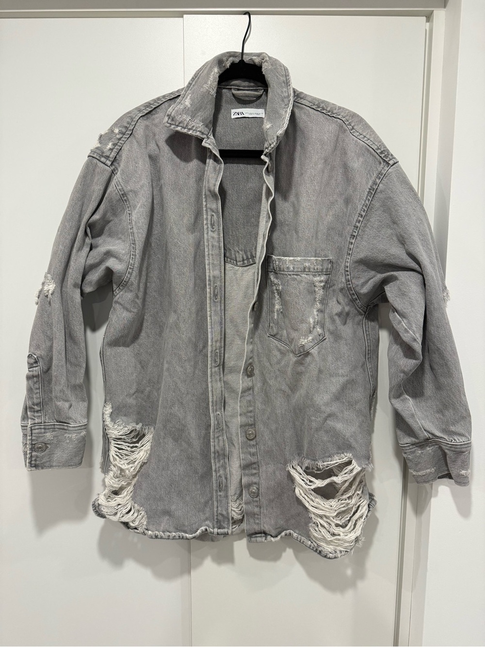 Zara Light Grey Distressed Denim Shacket
